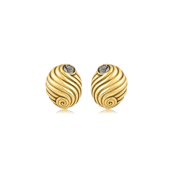 Brinco oval cristal ouro vintage semijoia