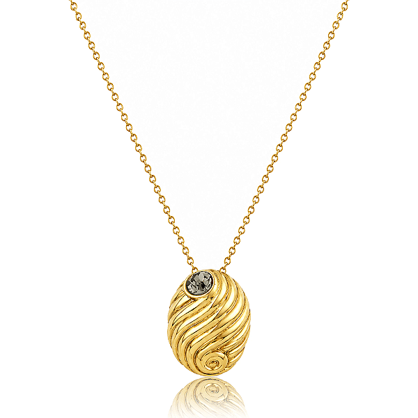 Colar curto oval cristal ouro vintage semijoia