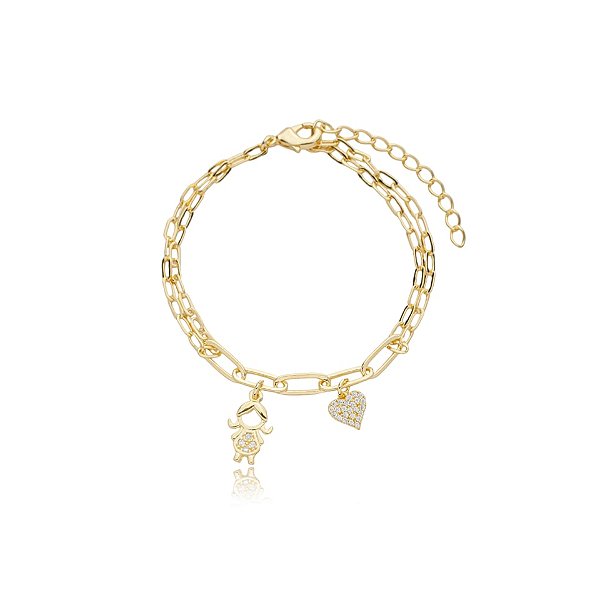 Pulseira menina coração ouro semijoia