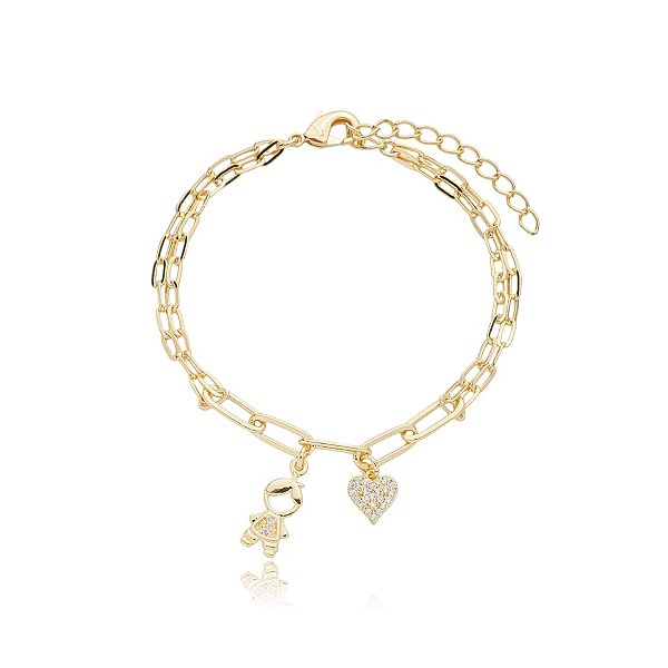 Pulseira menino coração ouro semijoia