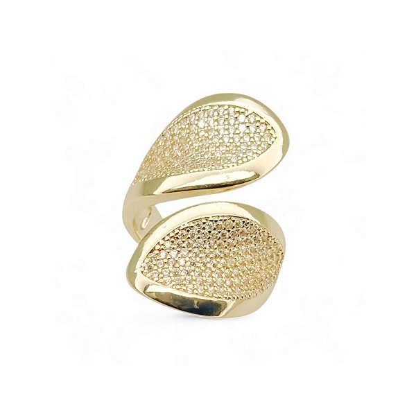 Anel folhas zircônia ouro semijoia AN 849
