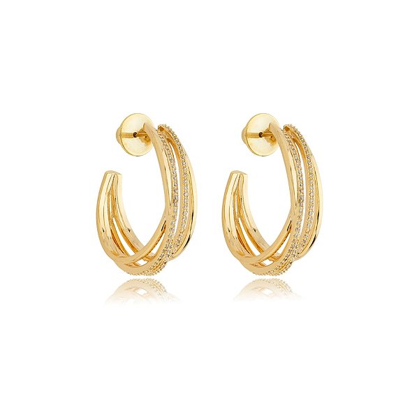 Brinco argola zircônia ouro semijoia BA 7480