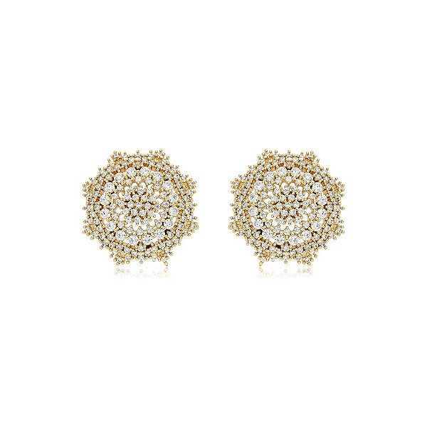 Brinco mandala zircônia ouro semijoia BA 7486