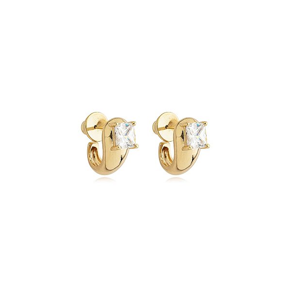 Brinco curvado zircônia ouro semijoia BA 7488