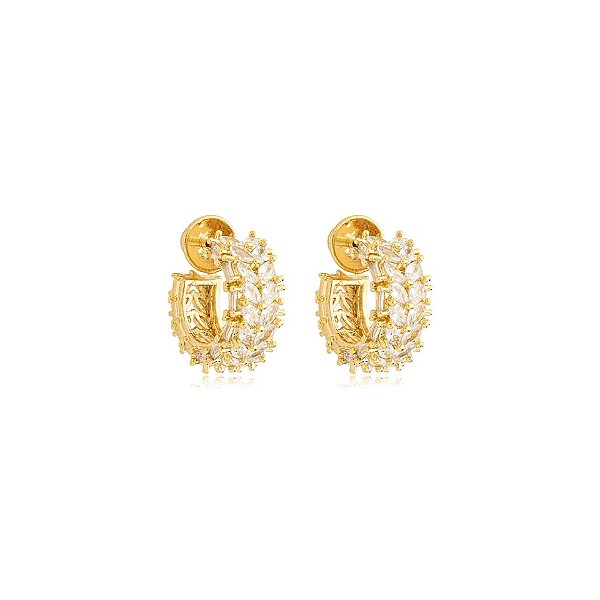 Brinco argolinha zircônia ouro semijoia BA 7452
