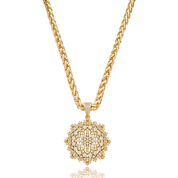 Colar mandala zircônia ouro semijoia XL 2545