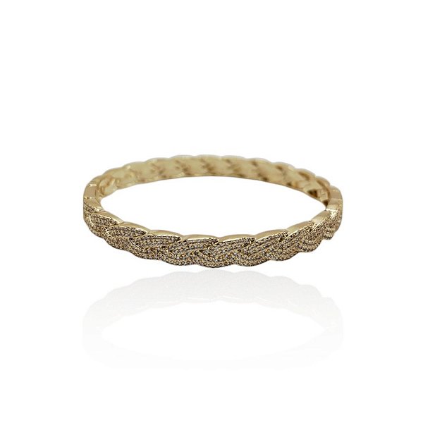 Bracelete trançada zircônia ouro semijoia PU 1229