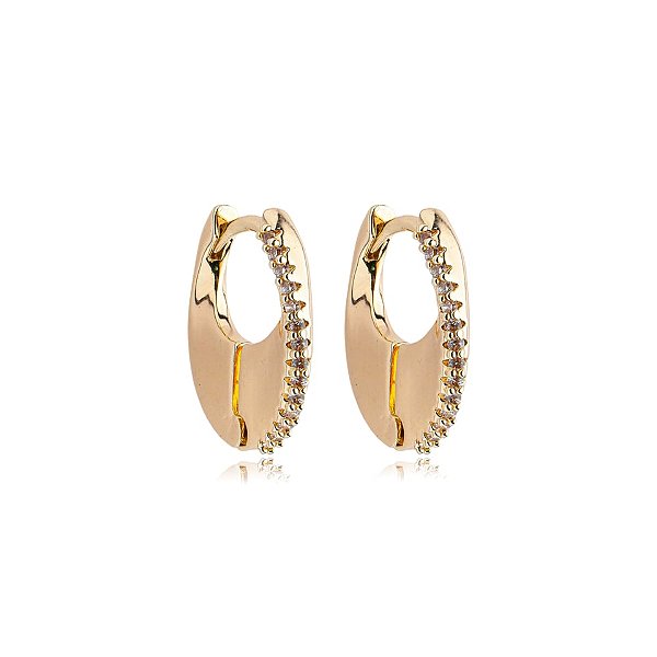 Brinco argolinha fina zircônia ouro semijoia 24k12068