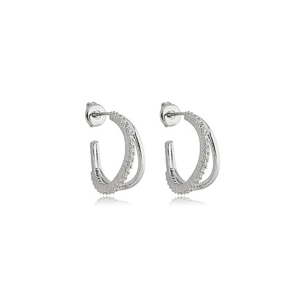 Brinco argolinha aros zircônia ródio semijoia 24k17109