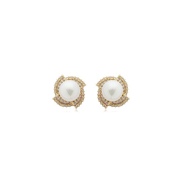 Brinco pérola zircônia ouro semijoia 24k16070