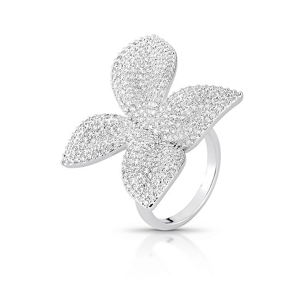 Anel flor zircônia ródio semijoia