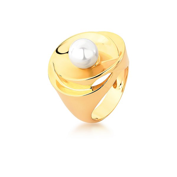 Anel orgânico pérola shell ouro semijoia