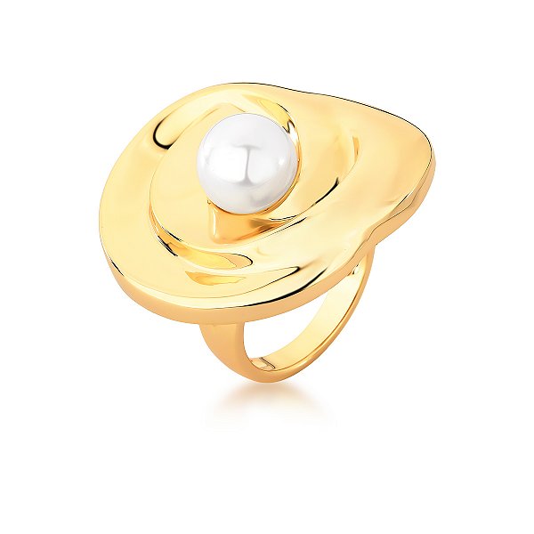 Anel oval pérola shell ouro semijoia