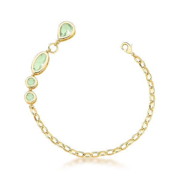 Pulseira cristais verde claro ouro semijoia