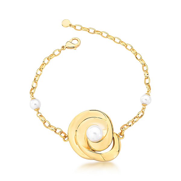 Pulseira oval pérola shell ouro semijoia