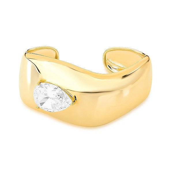 Bracelete curvado cristal gota ouro semijoia