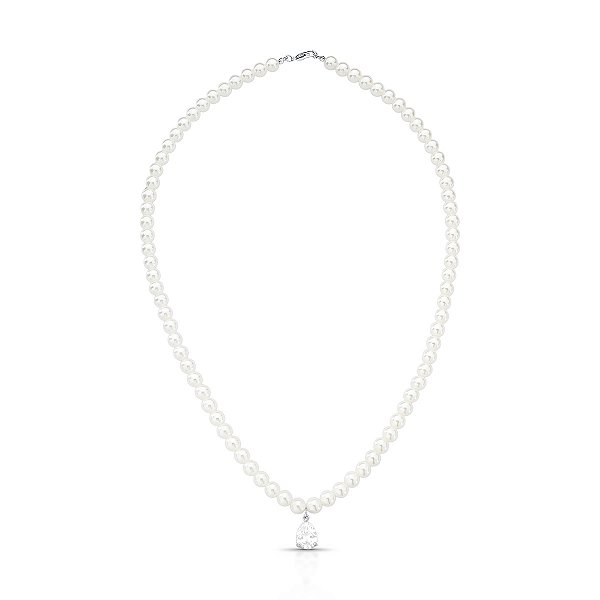 Colar pérola shell gota cristal ródio semijoia