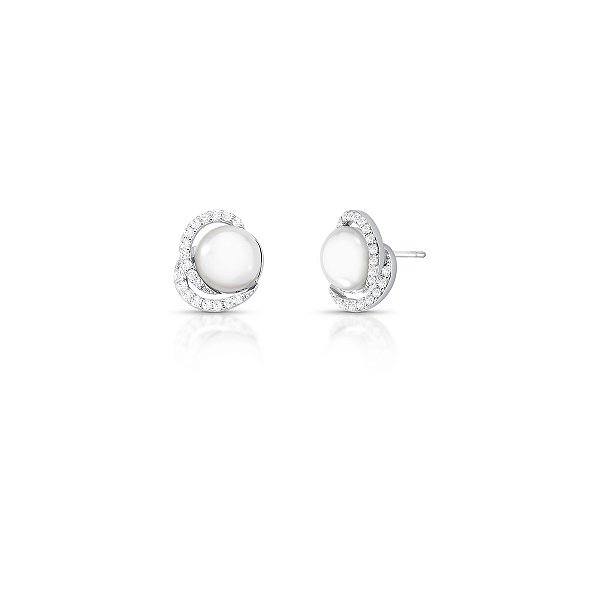 Brinco pérola shell zircônia ródio semijoia