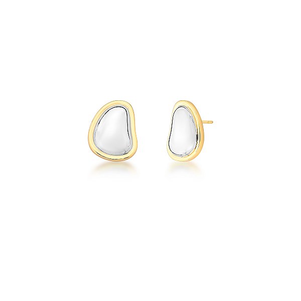 Brinco oval mix ouro e ródio semijoia