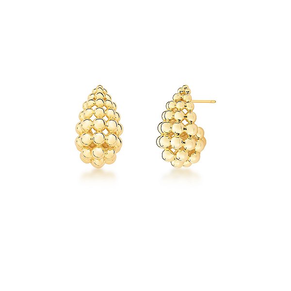 Brinco gota curvada esfera ouro semijoia