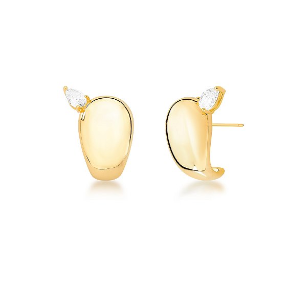 Brinco curvo cristal gota ouro semijoia