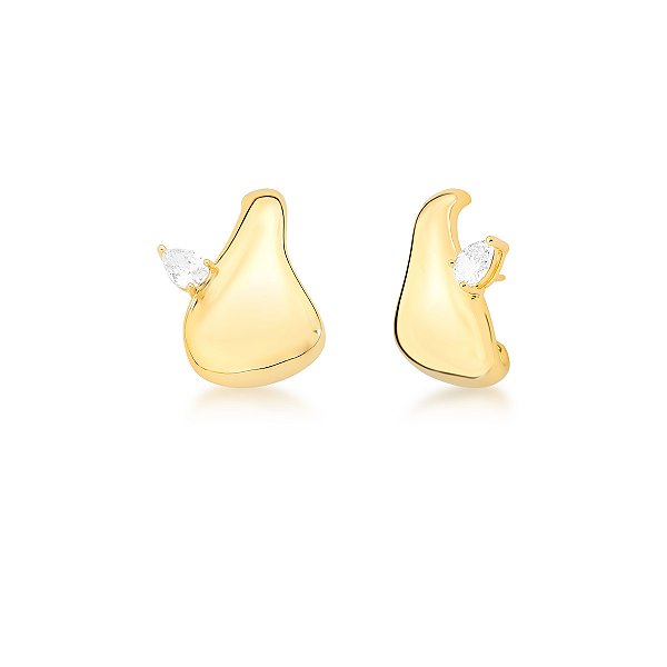 Brinco ear hook curvo cristal gota ouro semijoia