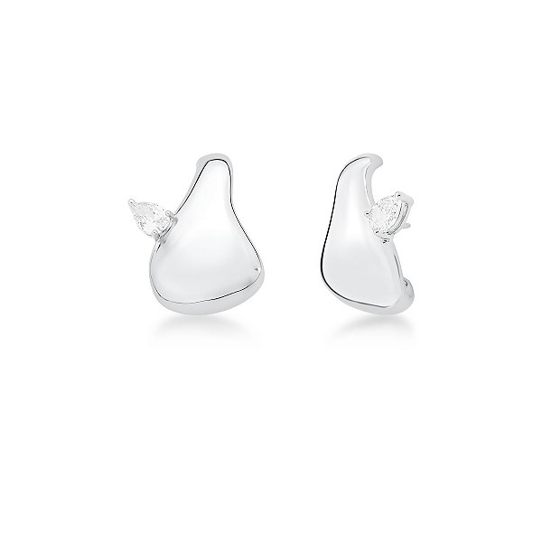 Brinco ear hook curvo cristal gota ródio semijoia