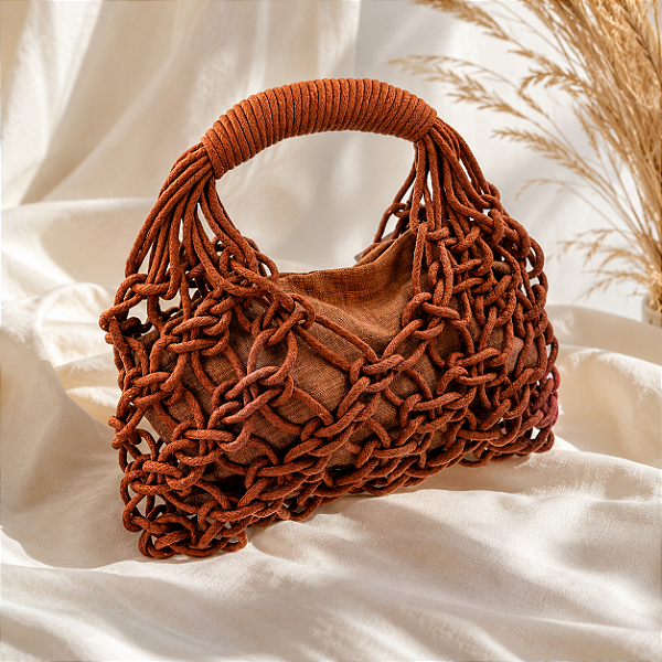 Bolsa de Macramê em Algodão Terracota Design Natural