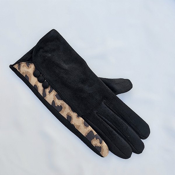 Luvas de veludo preto animal print