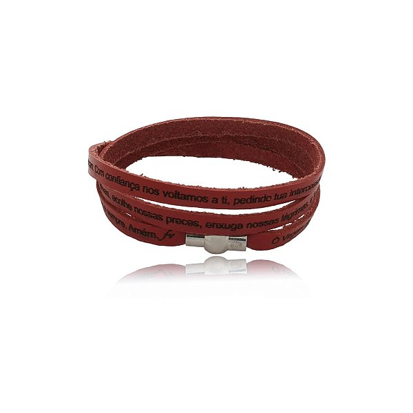 Pulseira Fernanda Villela couro vermelho oração N Sra da Penha