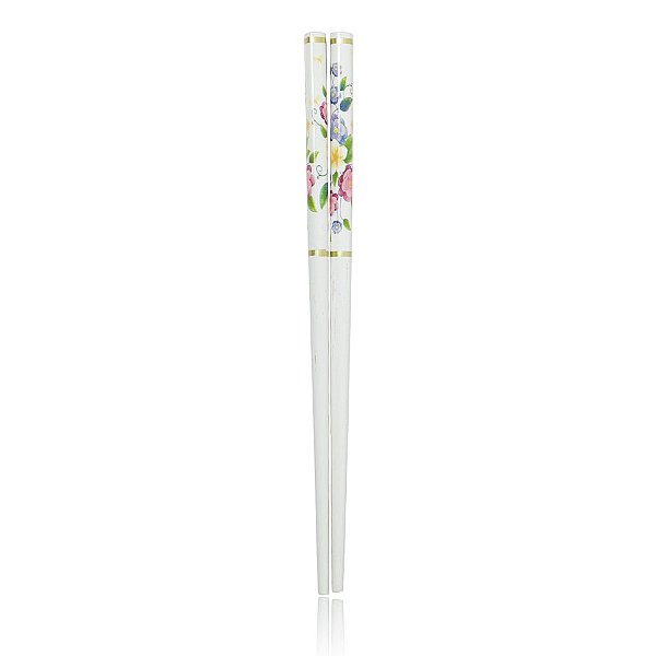 Palito para coque madeira branco floral par
