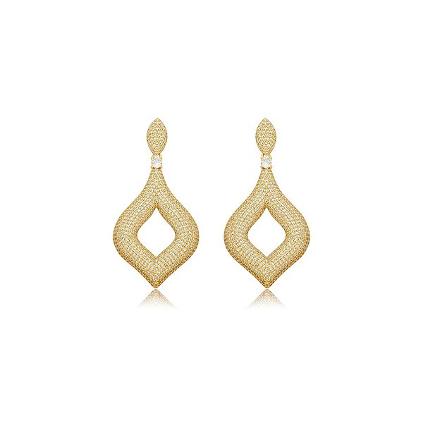 Brinco pêndulo zircônia ouro semijoia