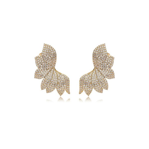 Brinco ear cuff folhas zircônia ouro semijoia E230325
