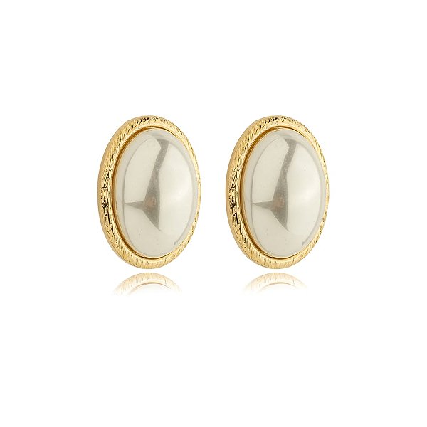 Brinco pressão oval pérola ouro semijoia BA 7597