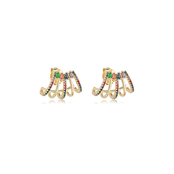 Brinco ear jacket garras zircônia colorida ouro semijoia E10169