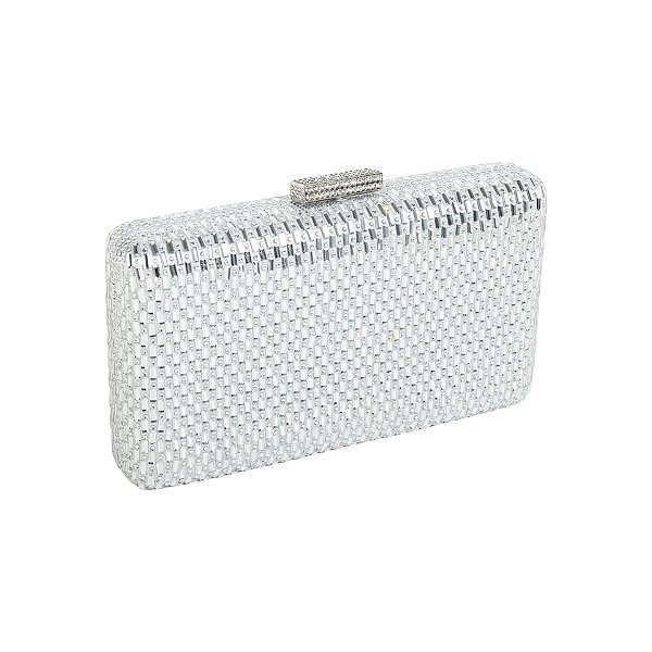 Clutch retangular strass prateado