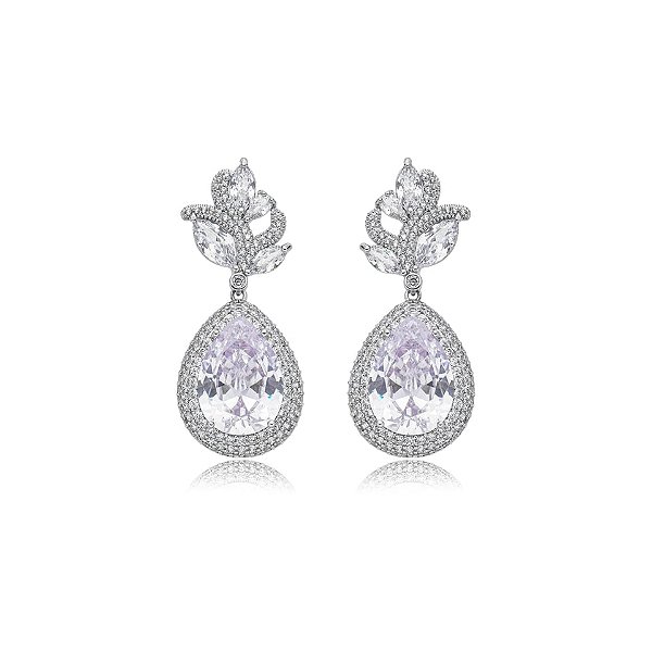 Brinco gota zircônia ródio semijoia 18608