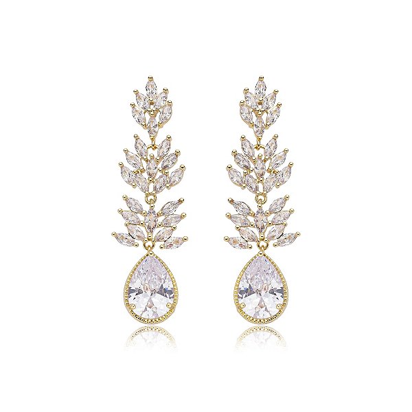 Brinco gota zircônia ouro semijoia 18598