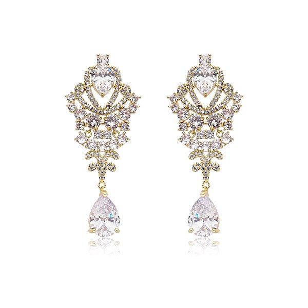 Brinco gota zircônia ouro semijoia 18505