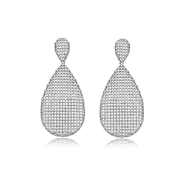 Brinco pêndulo gota zircônia ródio semijoia 16257