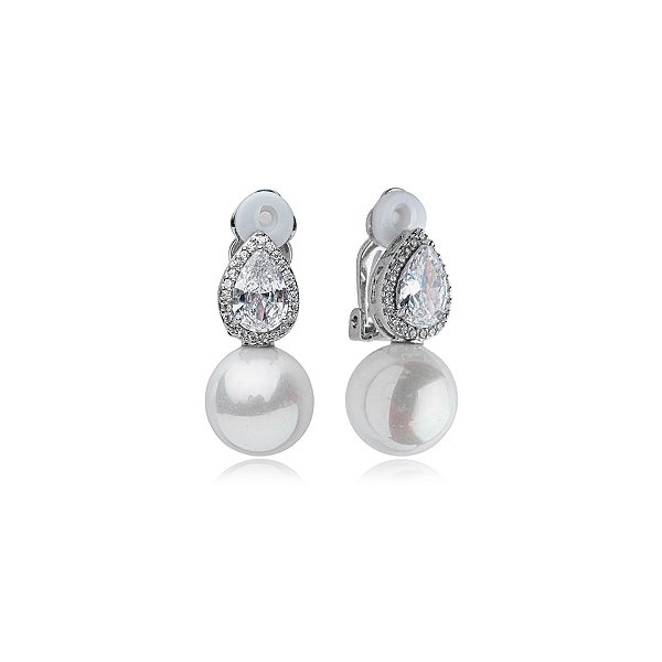 Brinco pressão gota pérola zircônia ródio semijoia 24k16005