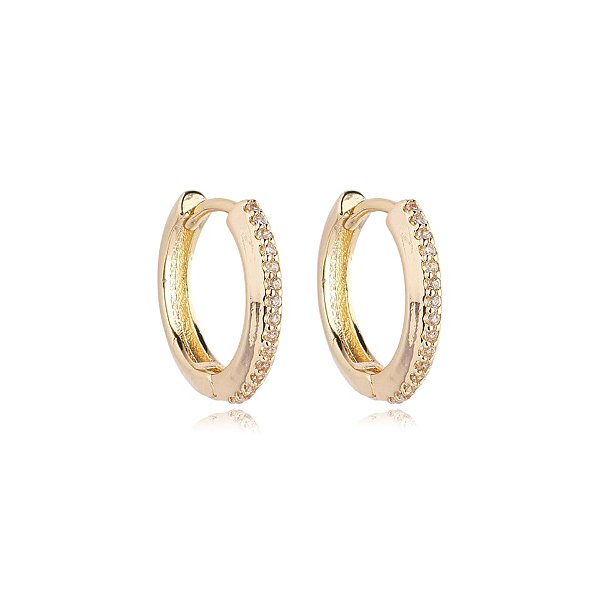 Brinco argolinha fina zircônia ouro semijoia 24a08013