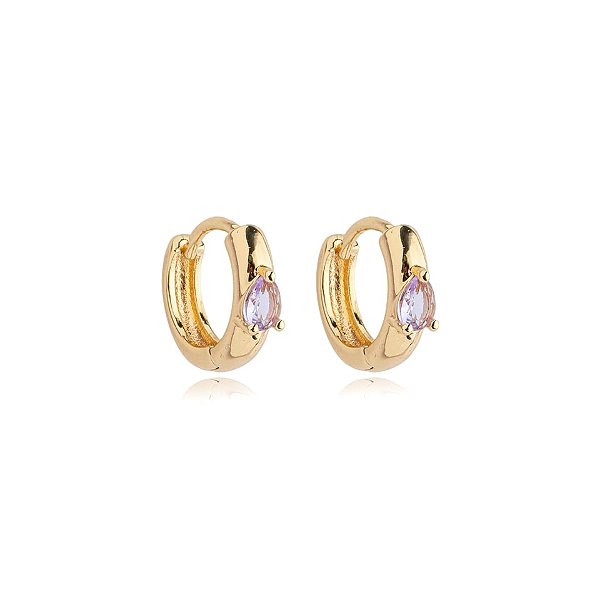 Brinco argolinha zircônia gota lilás ouro semijoia 23a04023