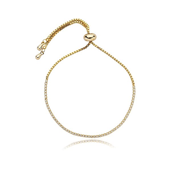 Pulseira gravatinha fina zircônia ouro semijoia 24k20080