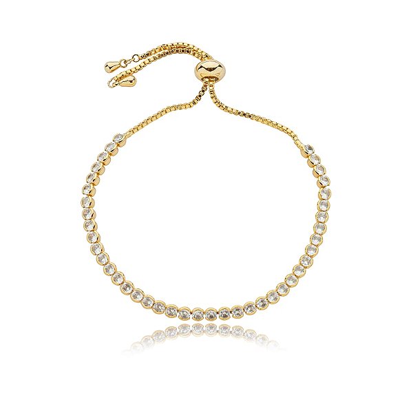Pulseira gravatinha zircônia redonda ouro semijoia 24k20097