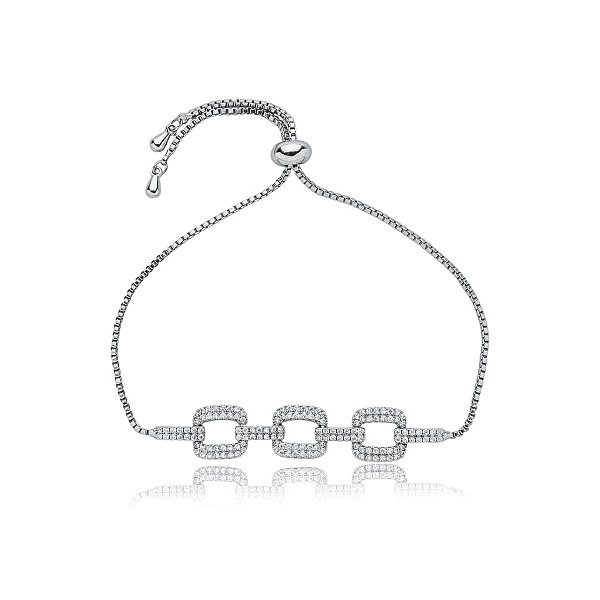 Pulseira ajustável elos quadrados zircônia ródio semijoia 24k20076
