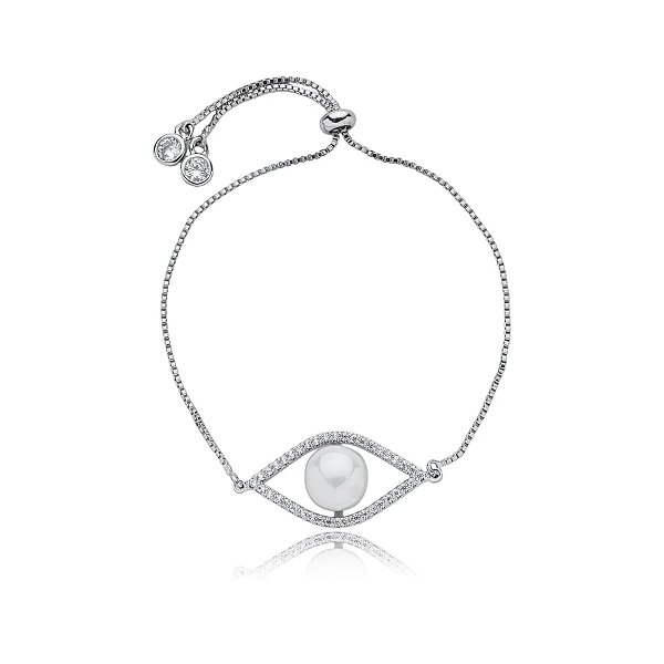 Pulseira gravatinha pérola zircônia ródio semijoia 24k15046