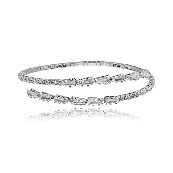 Pulseira aro flexível zircônia ródio semijoia 24k19066