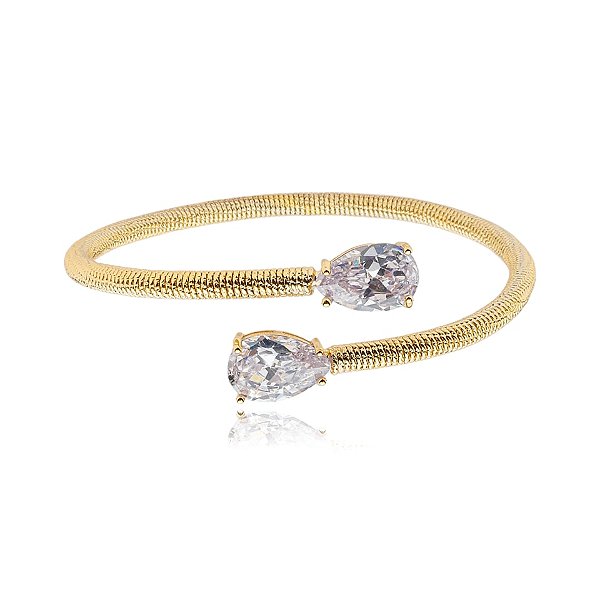 Pulseira aro flexível zircônia gota ouro semijoia 24k18067