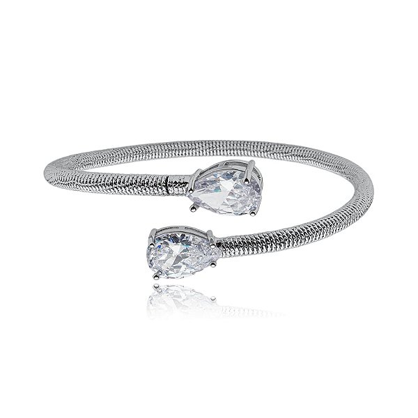 Pulseira aro flexível zircônia gota ródio semijoia 24k18067